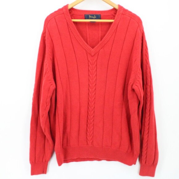 Vintage Pringle Sweater Mens Red Pullover Knit Crewneck Cotton Size XL 90s - Picture 1 of 9